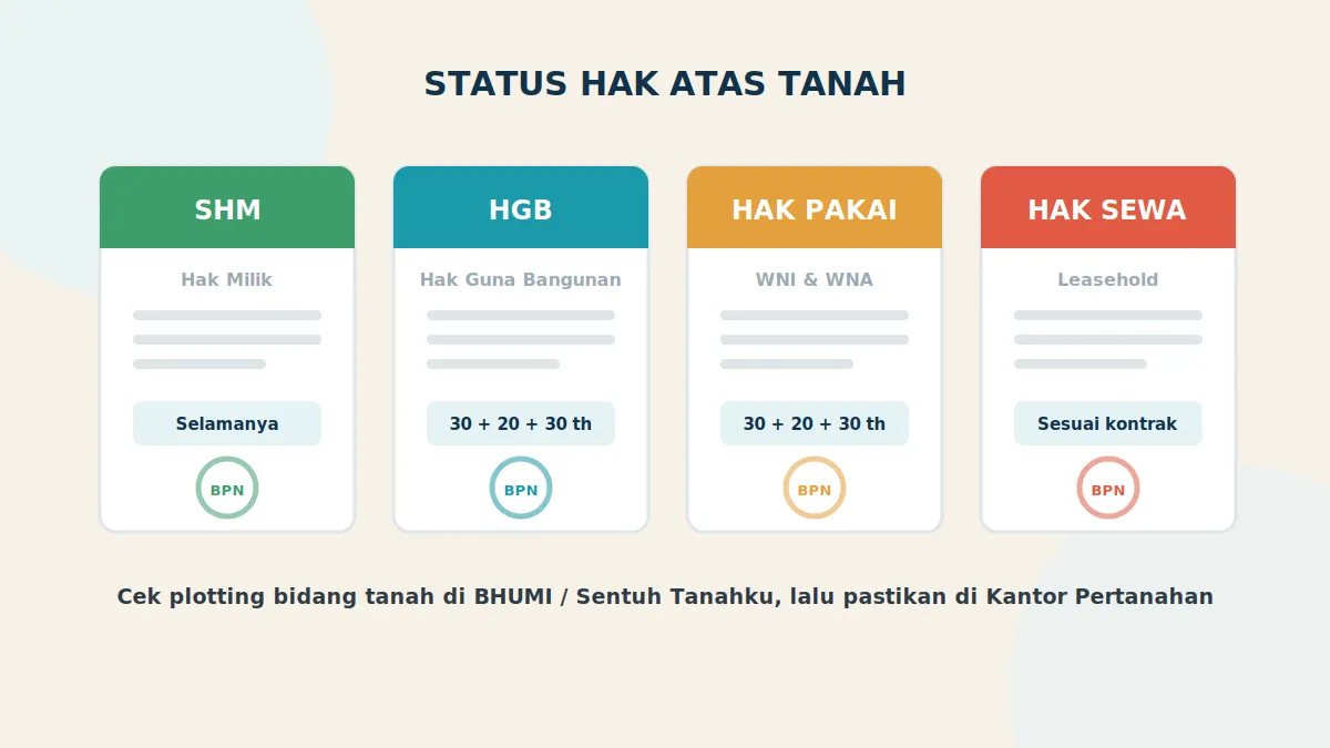 Perbedaan sertifikat SHM, HGB, Hak Pakai, dan Hak Sewa untuk properti di Bali