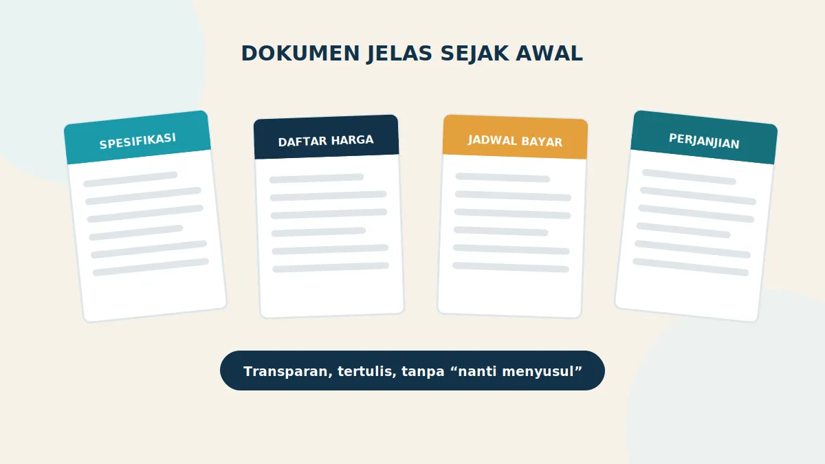 Dokumen spesifikasi, harga, dan jadwal pembayaran yang dijelaskan transparan oleh developer