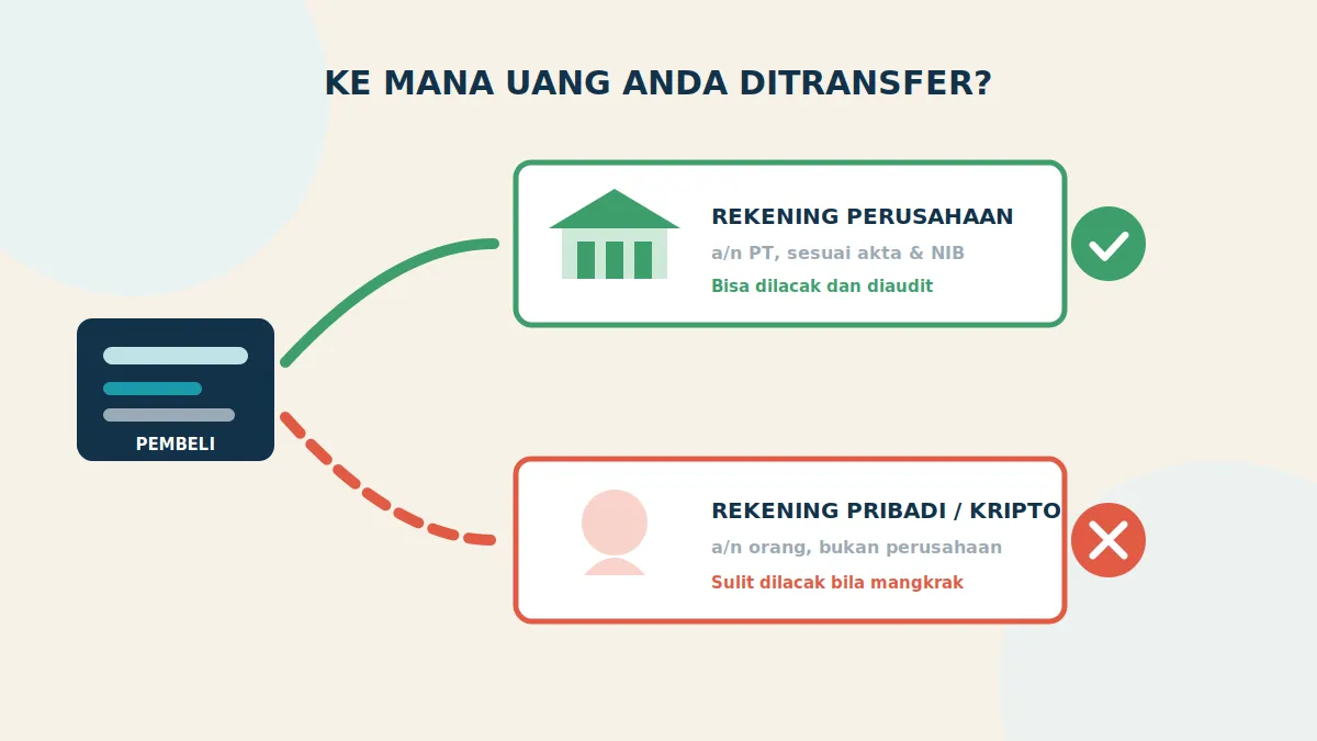 Perbandingan pembayaran ke rekening perusahaan dan rekening pribadi developer